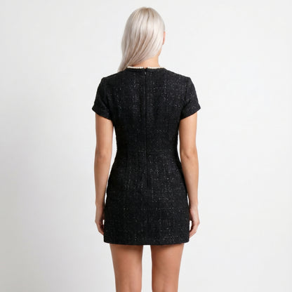Coco Women's Mini Dress Bead Trim Tweed, Short Sleeve A-Line