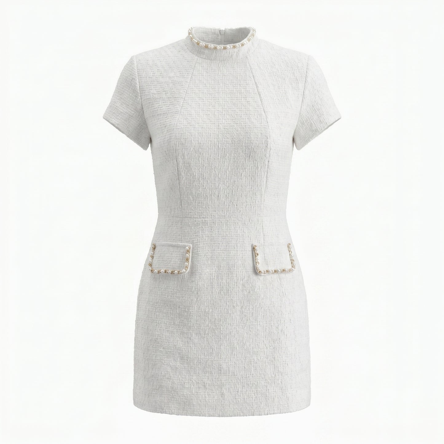 Coco Women's Mini Dress Bead Trim Tweed, Short Sleeve A-Line
