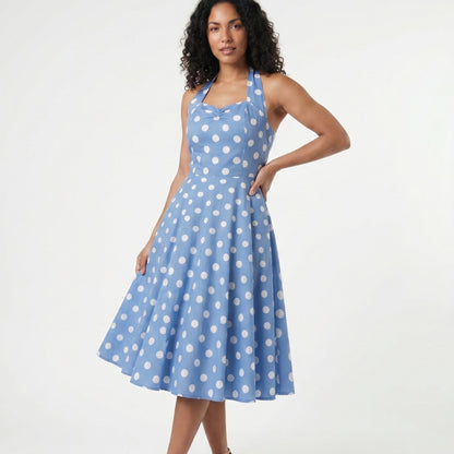 Colette Women’s Polka Dot Halter A-Line Midi Dress