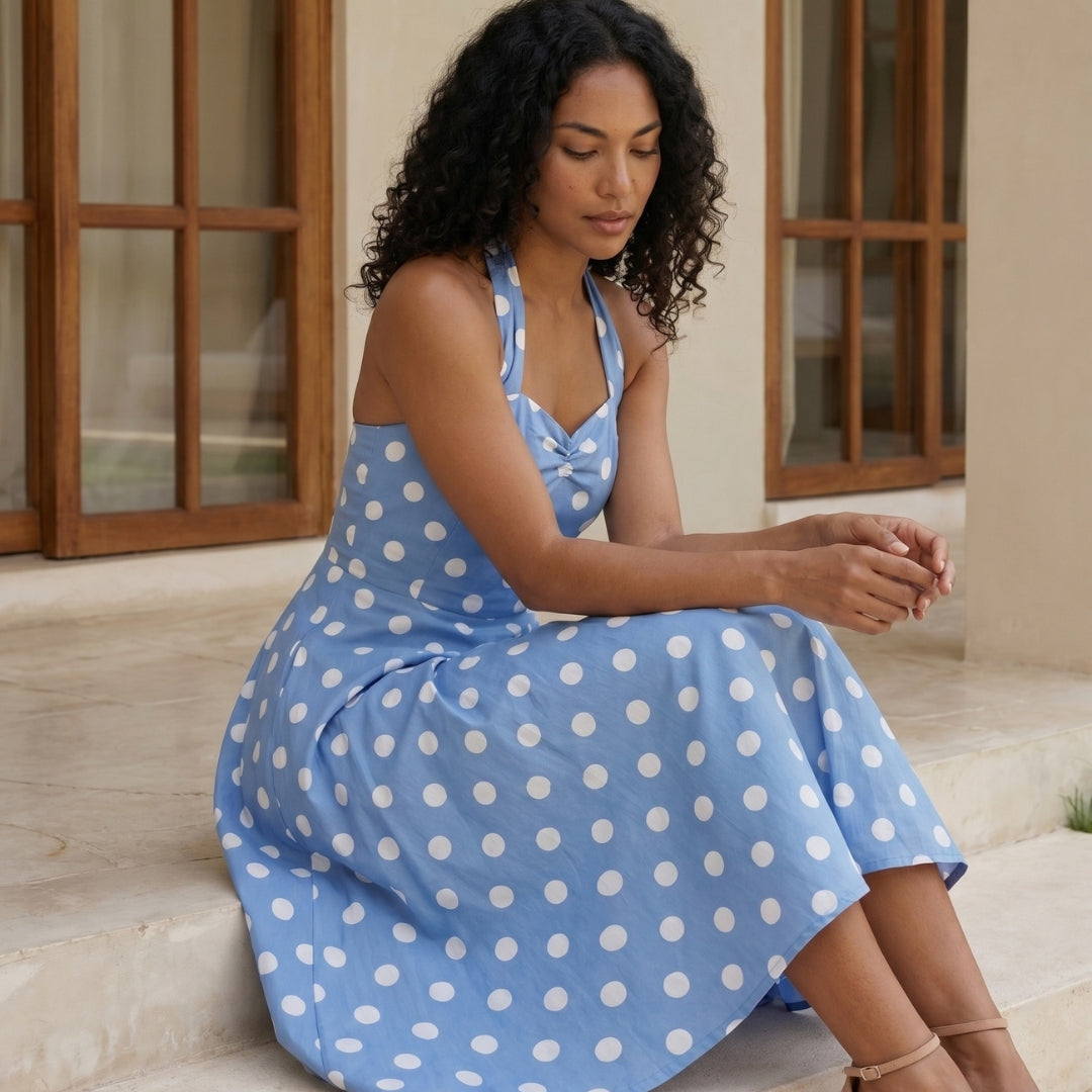 Colette Women’s Polka Dot Halter A-Line Midi Dress