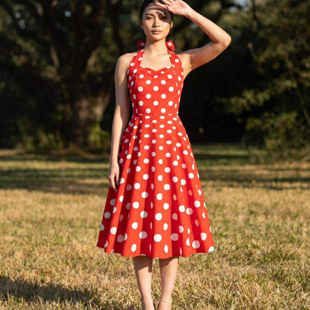 Colette Women’s Polka Dot Halter A-Line Midi Dress