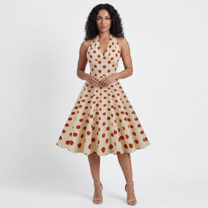 Colette Women’s Polyester Halter Polka Dot Midi Dress