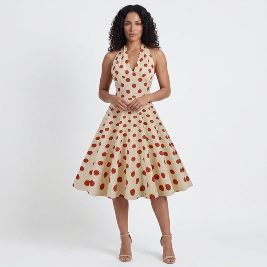 Colette Women’s Polyester Halter Polka Dot Midi Dress