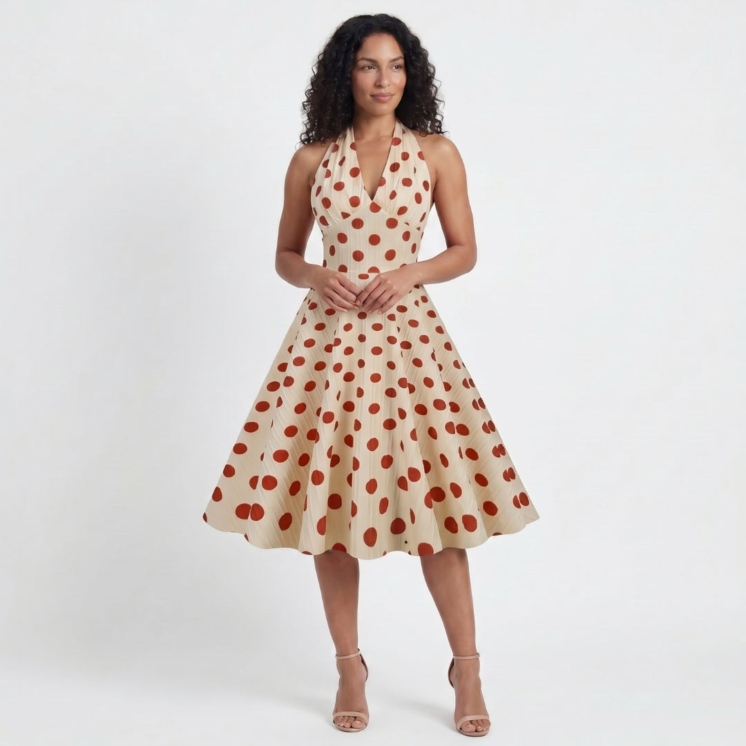 Colette Women’s Polyester Halter Polka Dot Midi Dress