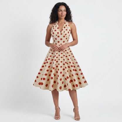 Colette Women’s Polyester Halter Polka Dot Midi Dress