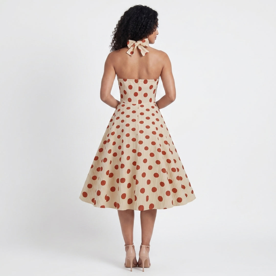 Colette Women’s Polyester Halter Polka Dot Midi Dress