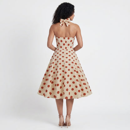 Colette Women’s Polyester Halter Polka Dot Midi Dress