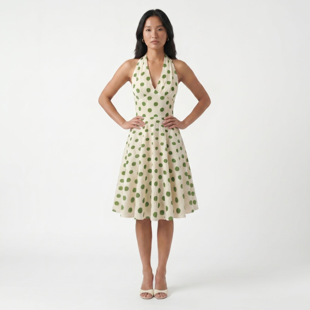 Colette Women’s Polyester Halter Polka Dot Midi Dress