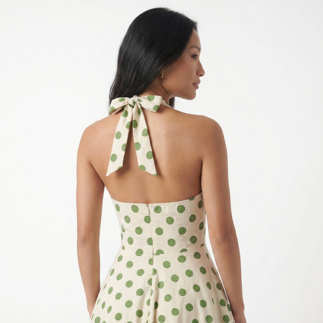 Colette Women’s Polyester Halter Polka Dot Midi Dress