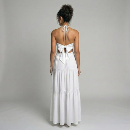 Delphine | Women’s Halter Tiered Maxi Dress with Tie-Back