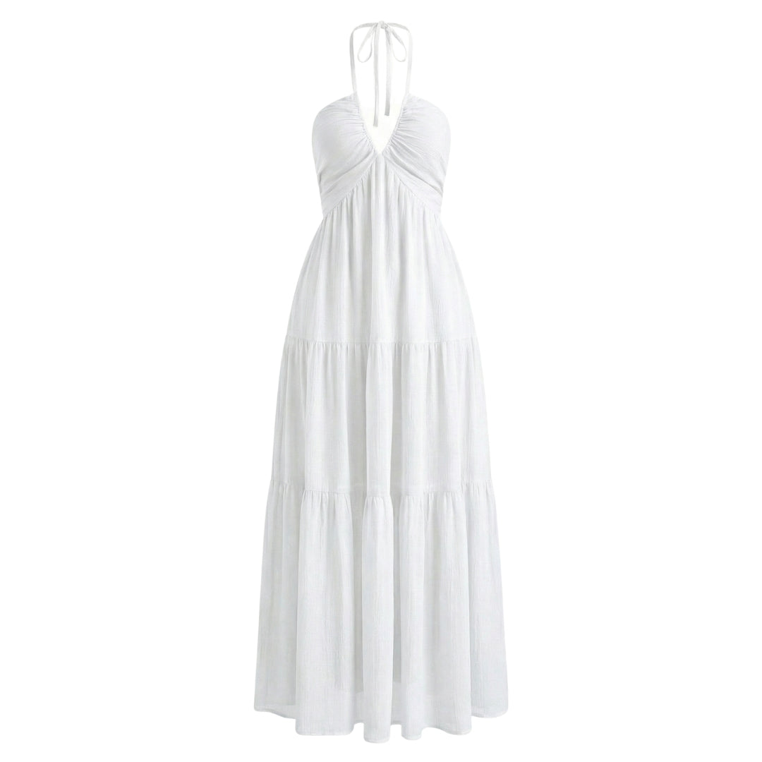 Delphine | Women’s Halter Tiered Maxi Dress with Tie-Back