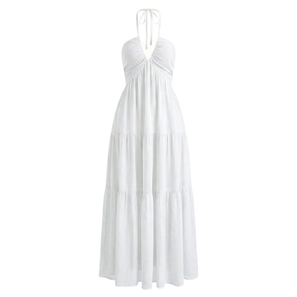Delphine | Women’s Halter Tiered Maxi Dress with Tie-Back