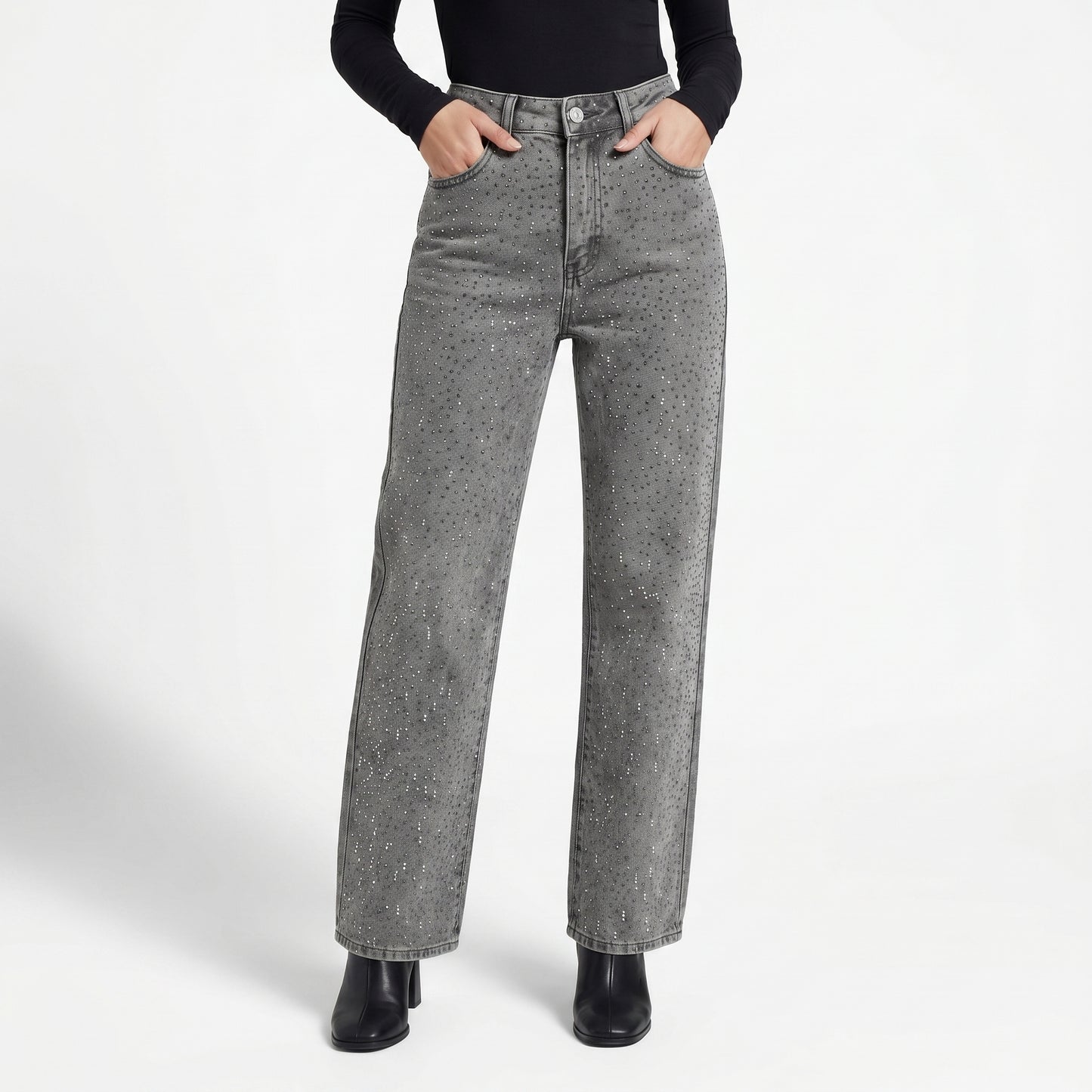 Demi Women's Rhinestone Wide Leg Trousers, Sparkle Stretch Fit