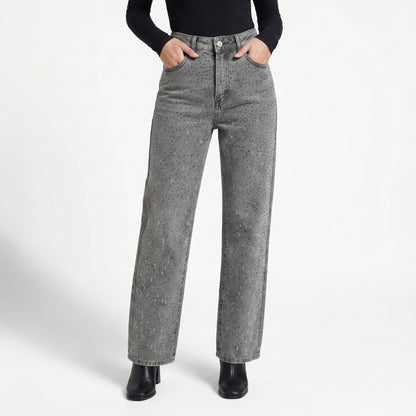 Demi Women's Rhinestone Wide Leg Trousers, Sparkle Stretch Fit