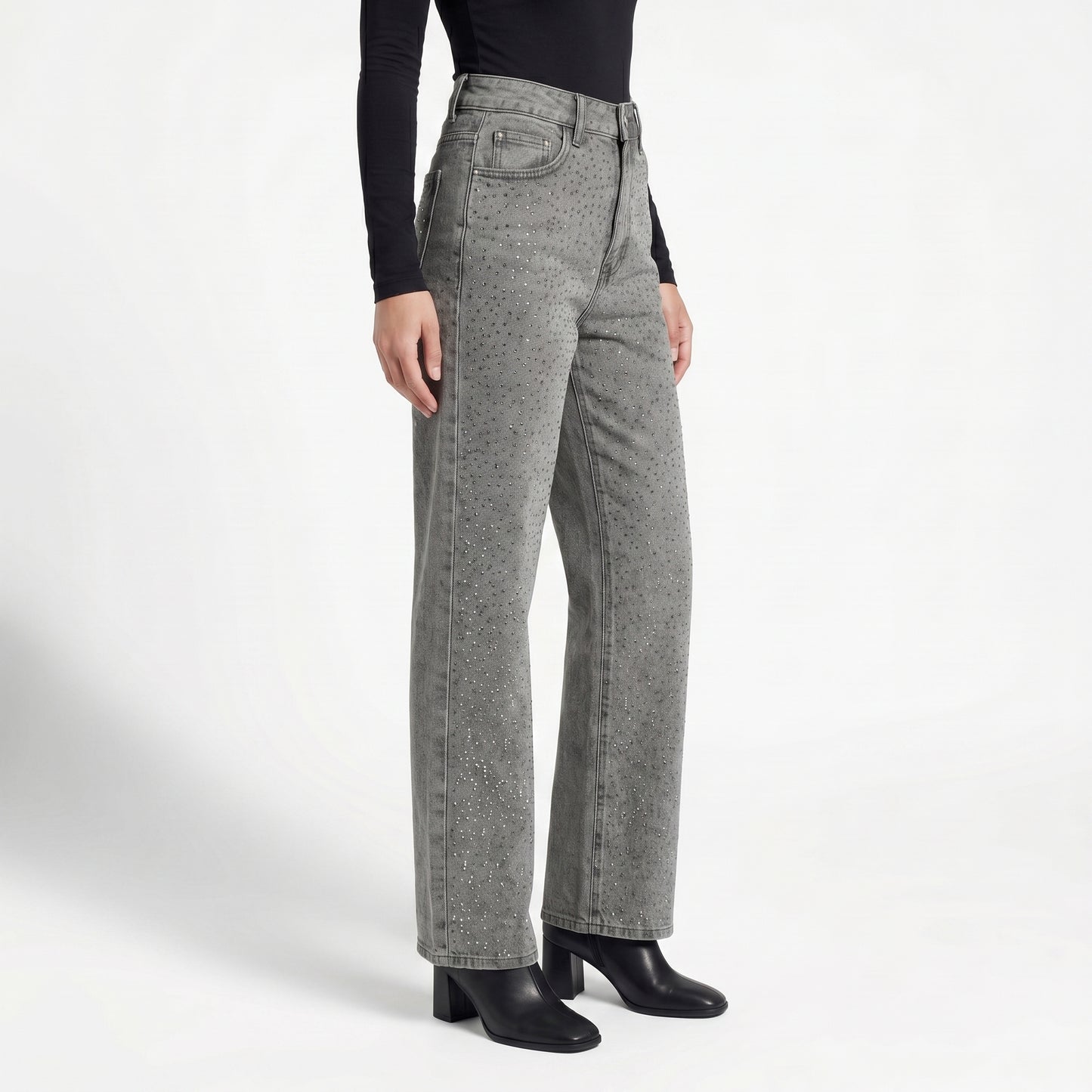 Demi Women's Rhinestone Wide Leg Trousers, Sparkle Stretch Fit