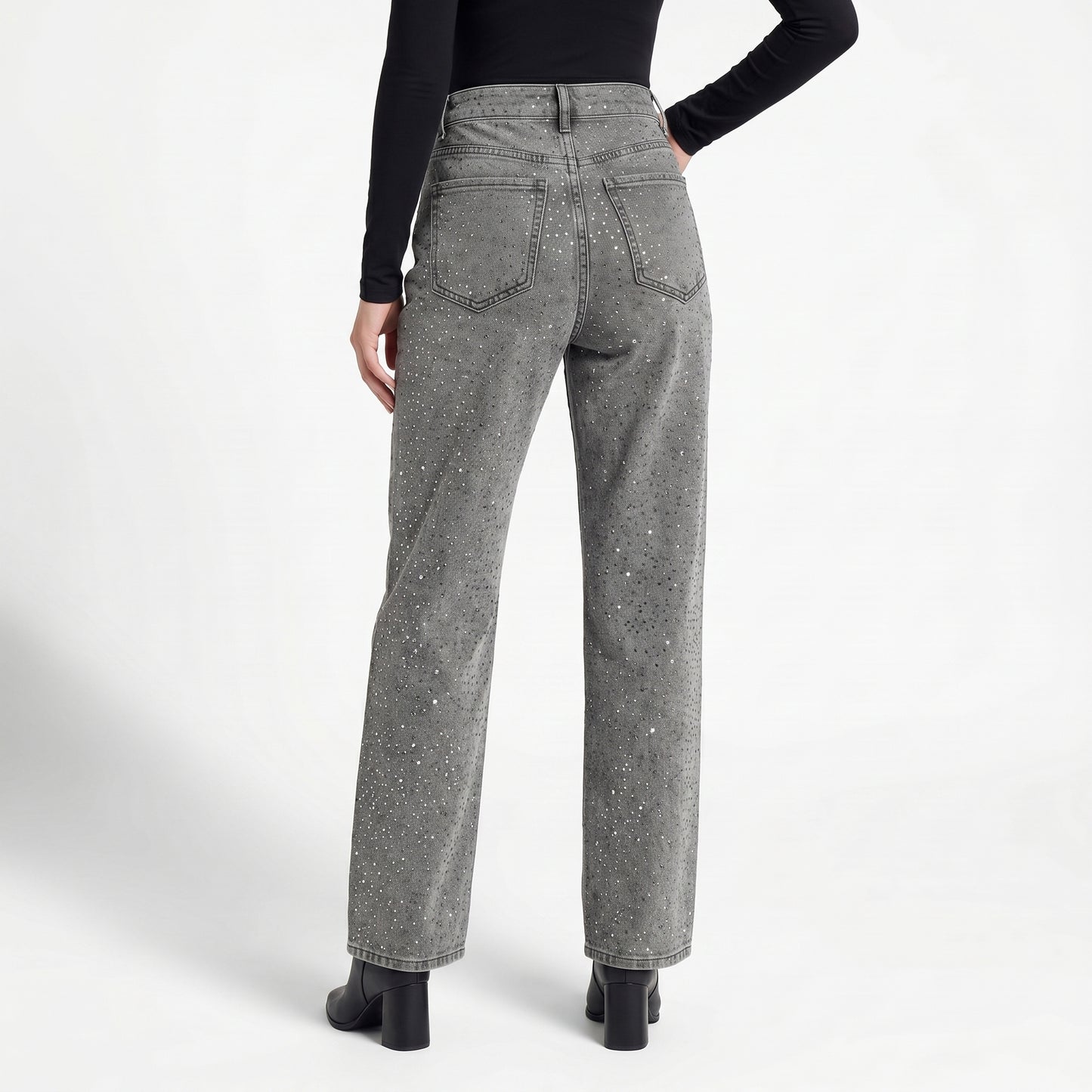 Demi Women's Rhinestone Wide Leg Trousers, Sparkle Stretch Fit