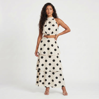Dotti Women's Two-Piece Set Polka Dot Halter Top, Tiered Skirt