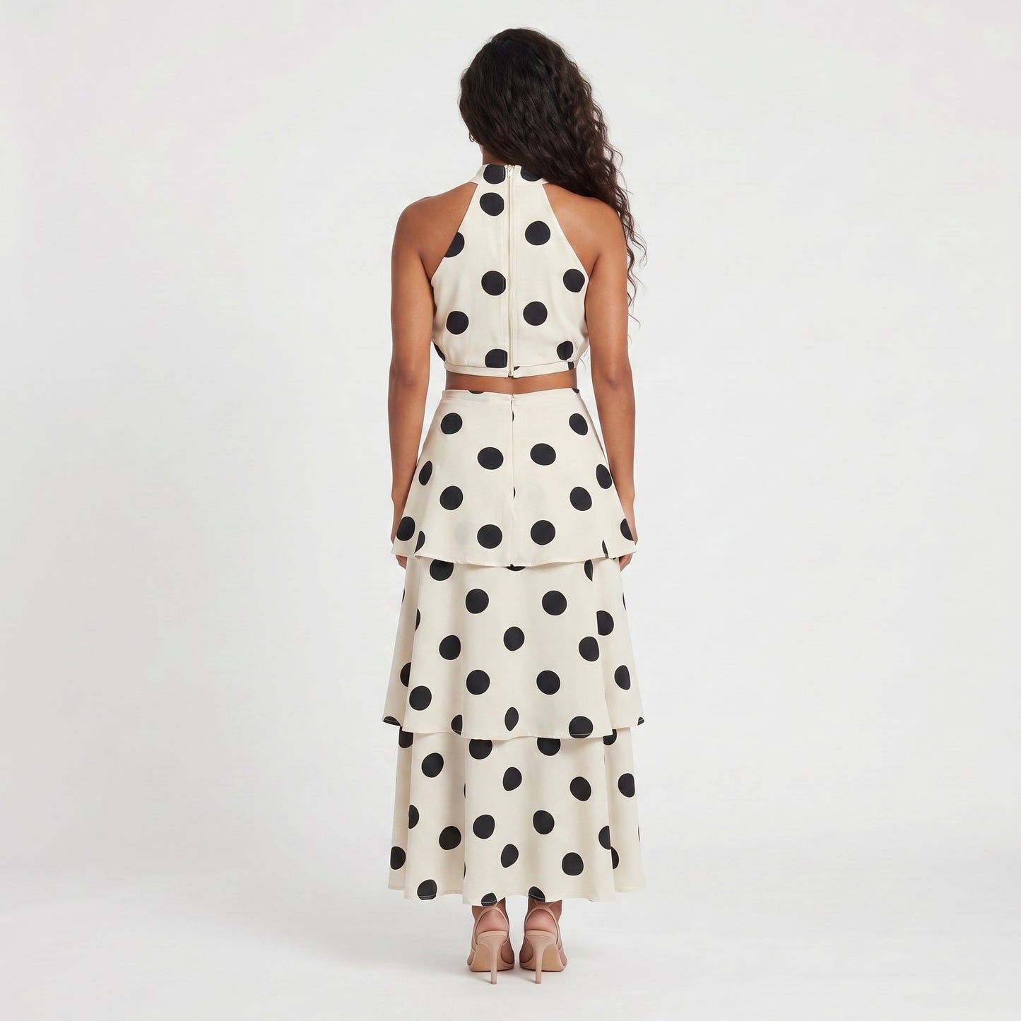 Dotti Women's Two-Piece Set Polka Dot Halter Top, Tiered Skirt