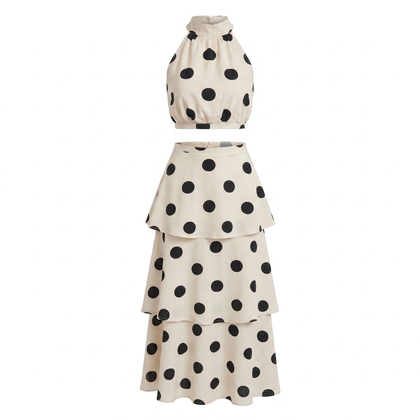 Dotti Women's Two-Piece Set Polka Dot Halter Top, Tiered Skirt