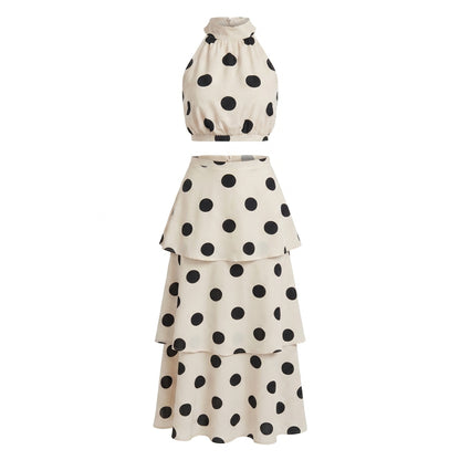 Dotti Women's Two-Piece Set Polka Dot Halter Top, Tiered Skirt