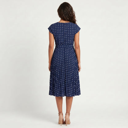 Dotty Women's Midi Dress Polka Dot Pleated, Short Sleeve