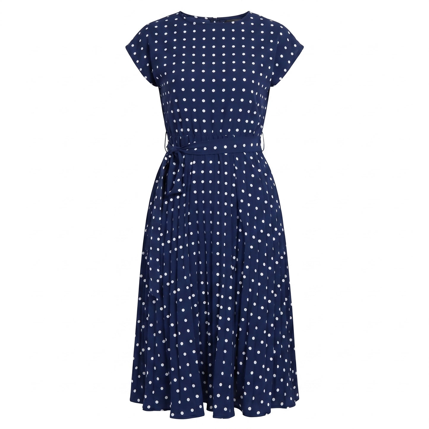 Dotty Women's Midi Dress Polka Dot Pleated, Short Sleeve