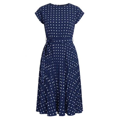 Dotty Women's Midi Dress Polka Dot Pleated, Short Sleeve