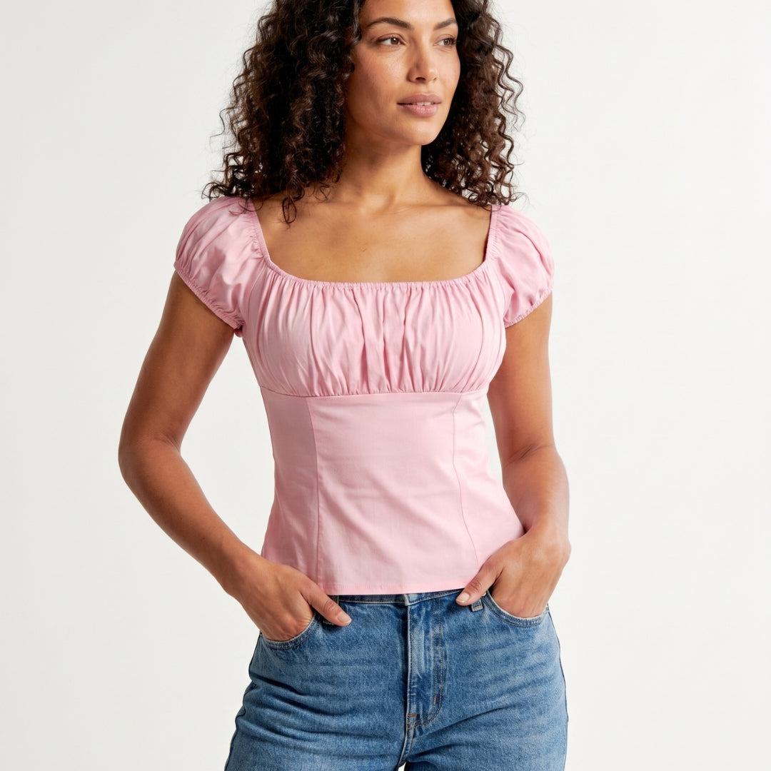 Elara Women’s Ruched Puff-Sleeve Blouse