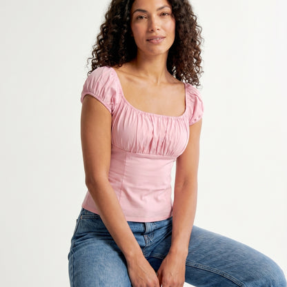 Elara Women’s Ruched Puff-Sleeve Blouse