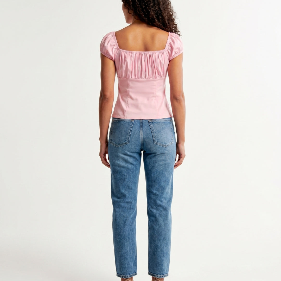 Elara Women’s Ruched Puff-Sleeve Blouse