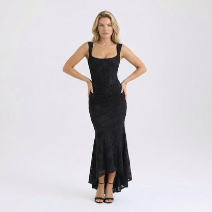 Elena | Women’s Polyester Sleeveless Maxi Dress, Boned Zip