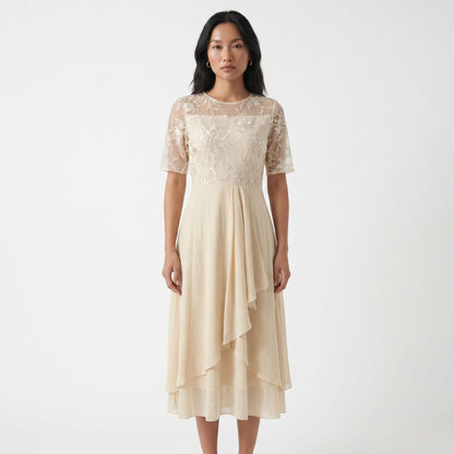 Éliane Women’s Embroidered Sheer Overlay Midi Dress
