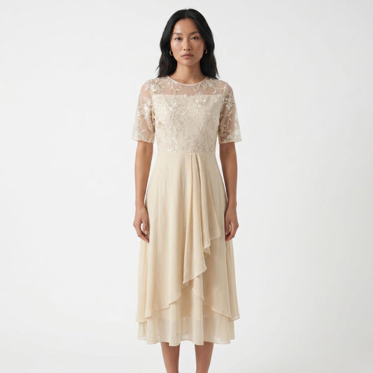 Éliane Women’s Embroidered Sheer Overlay Midi Dress