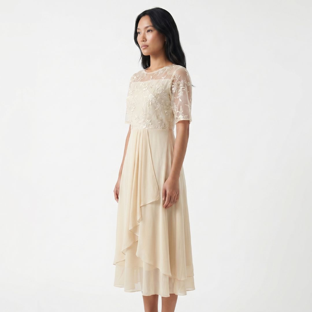 Éliane Women’s Embroidered Sheer Overlay Midi Dress