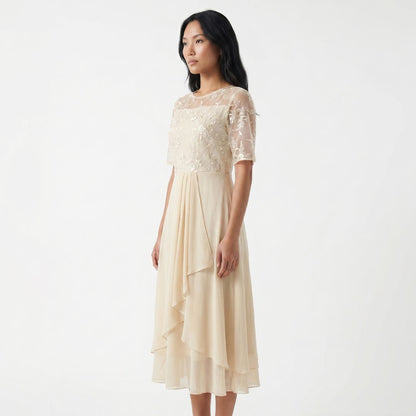Éliane Women’s Embroidered Sheer Overlay Midi Dress