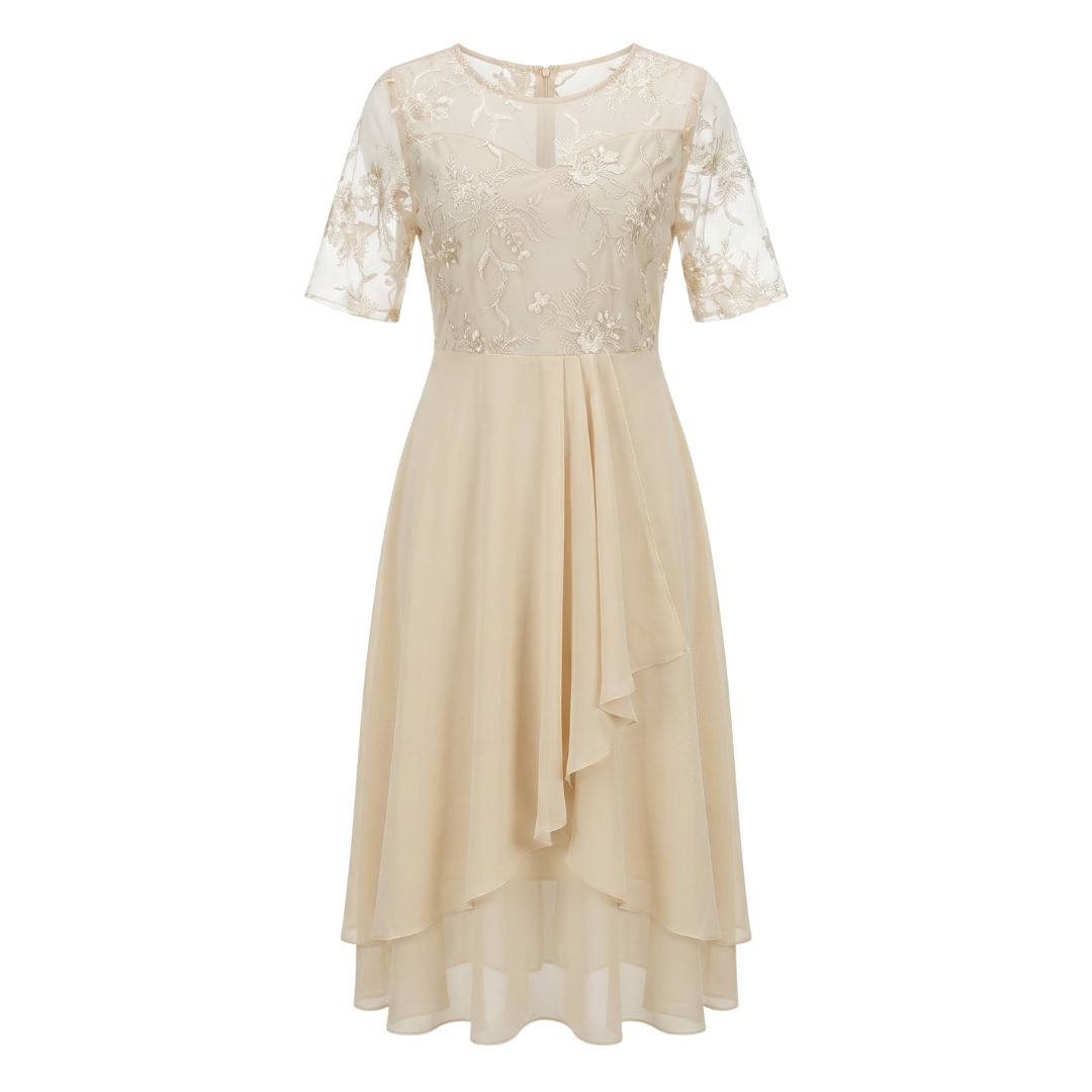 Éliane Women’s Embroidered Sheer Overlay Midi Dress