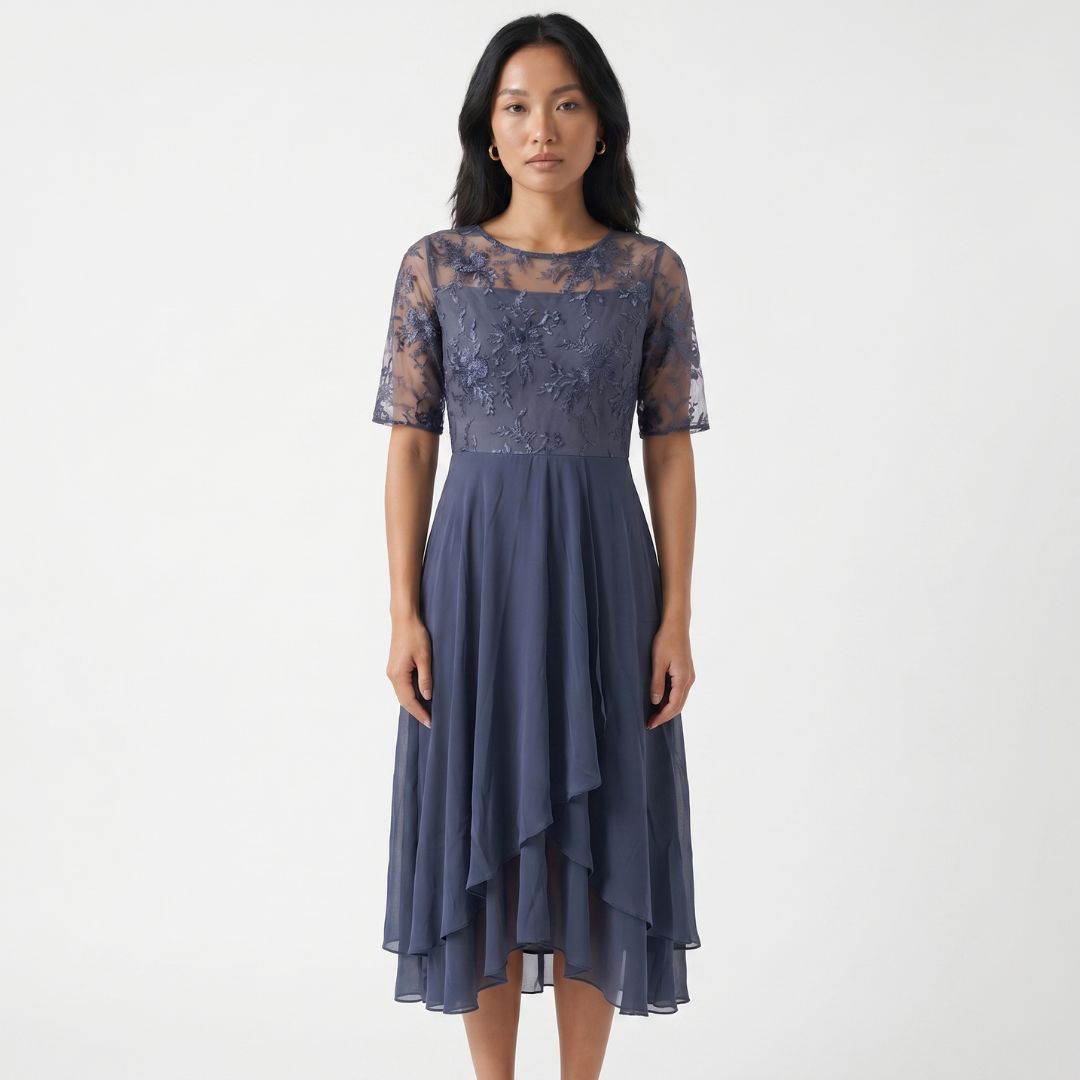 Éliane Women’s Embroidered Sheer Overlay Midi Dress