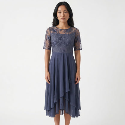 Éliane Women’s Embroidered Sheer Overlay Midi Dress