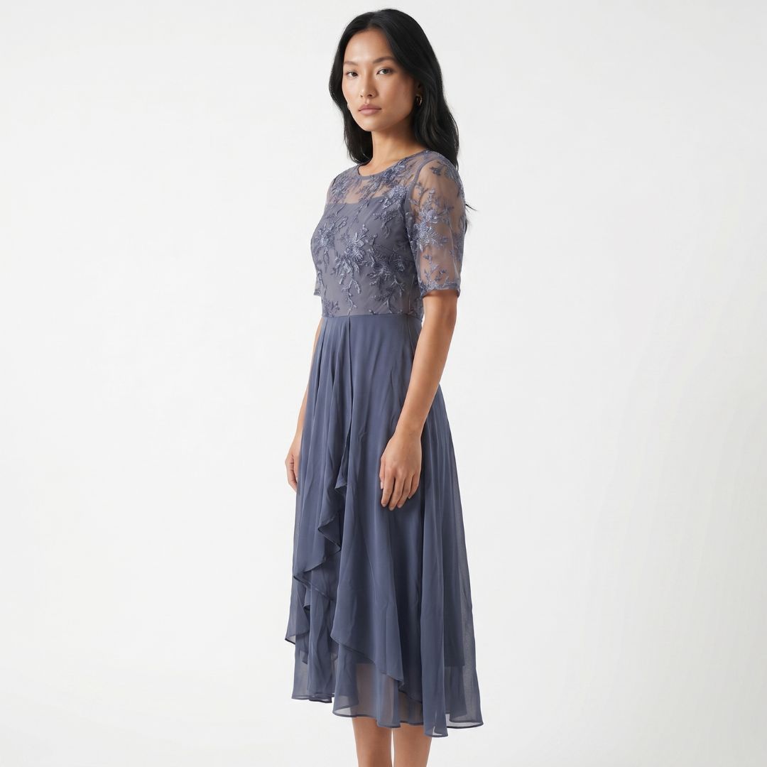 Éliane Women’s Embroidered Sheer Overlay Midi Dress