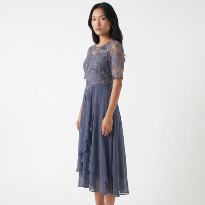 Éliane Women’s Embroidered Sheer Overlay Midi Dress