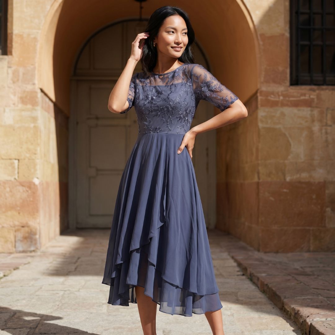 Éliane Women’s Embroidered Sheer Overlay Midi Dress