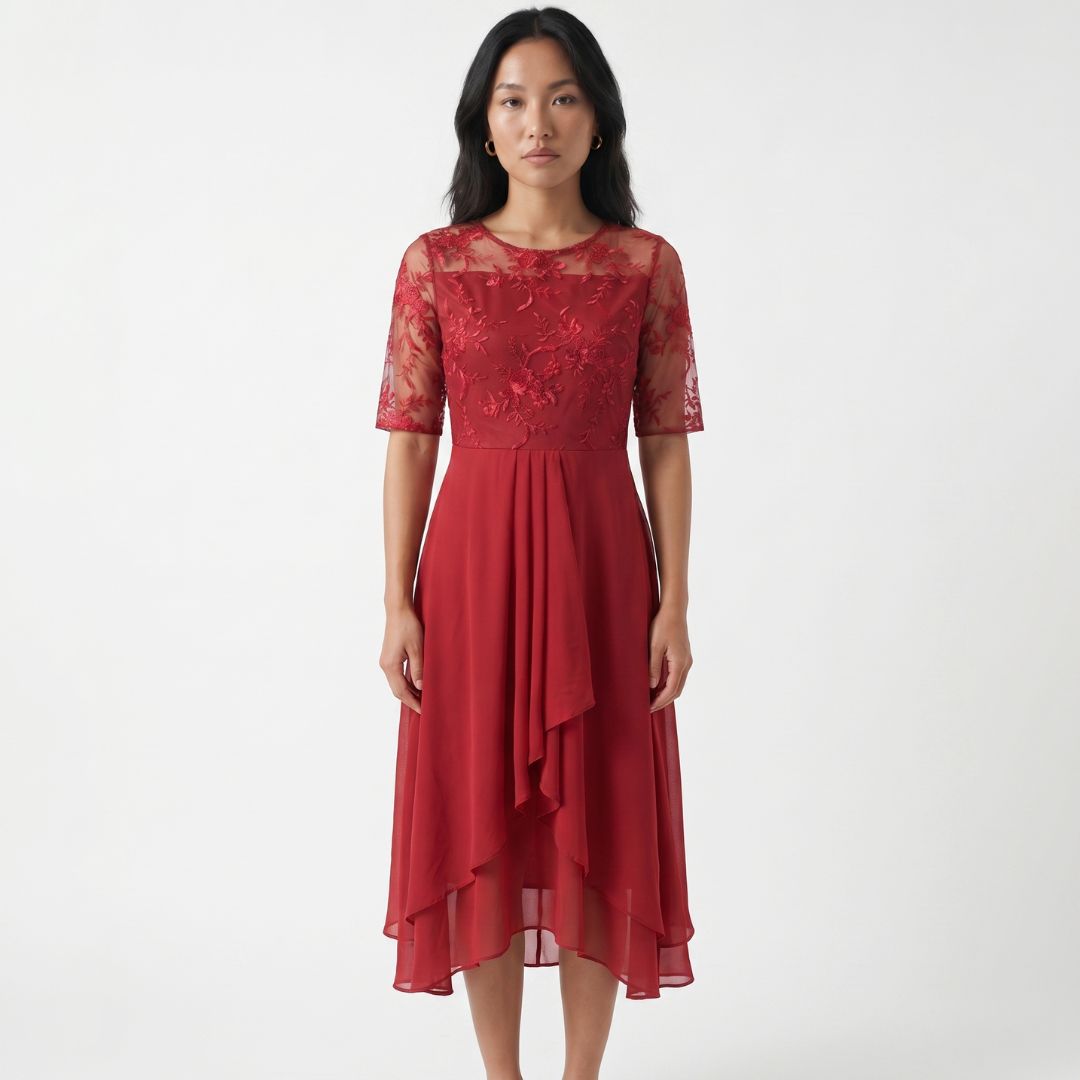 Éliane Women’s Embroidered Sheer Overlay Midi Dress