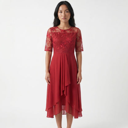 Éliane Women’s Embroidered Sheer Overlay Midi Dress