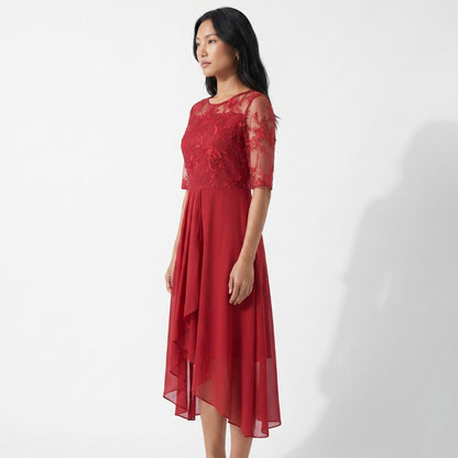 Éliane Women’s Embroidered Sheer Overlay Midi Dress