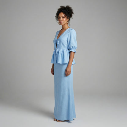 Éliane Women’s Puff-Sleeve Blouse and Midi Skirt Set