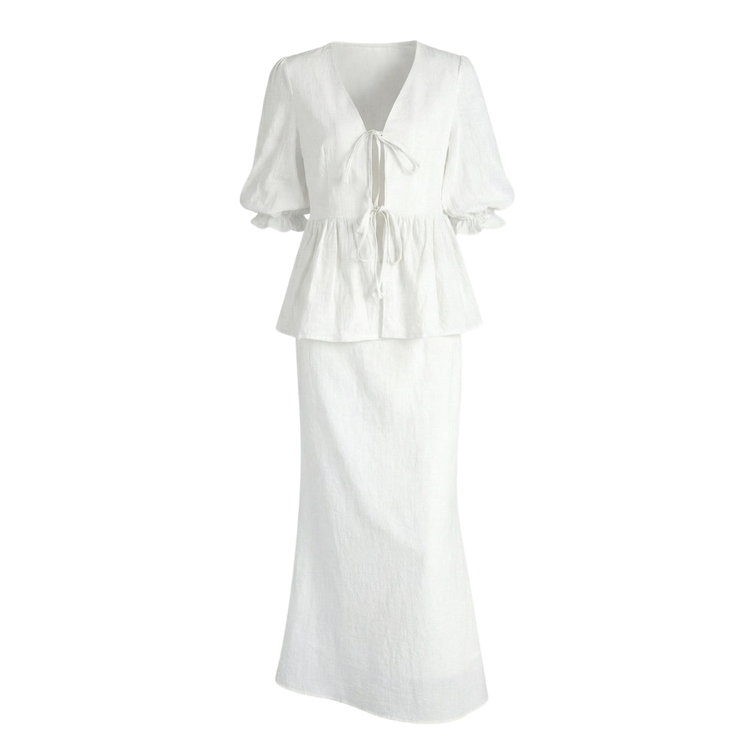 Éliane Women’s Puff-Sleeve Blouse and Midi Skirt Set