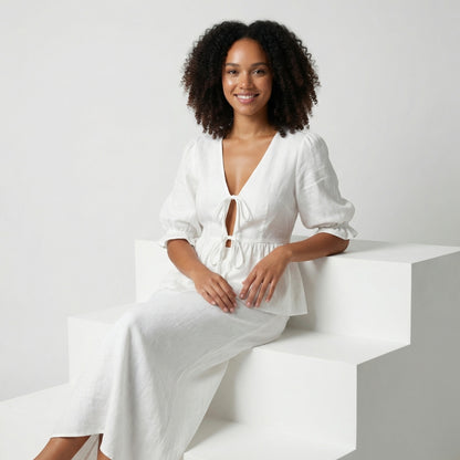 Éliane Women’s Puff-Sleeve Blouse and Midi Skirt Set