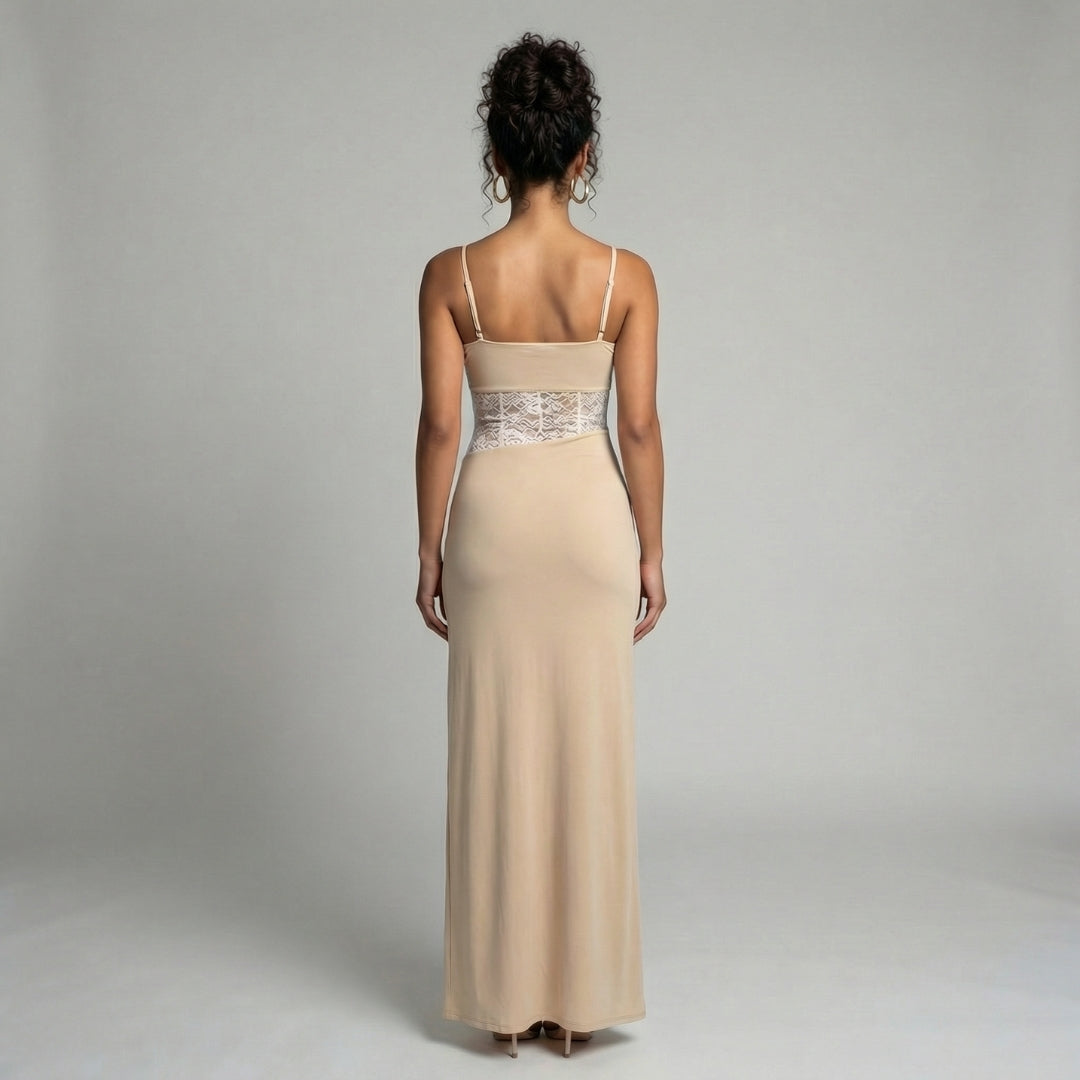 Élise | Women’s Lace Bodice Maxi Dress with Tie Straps