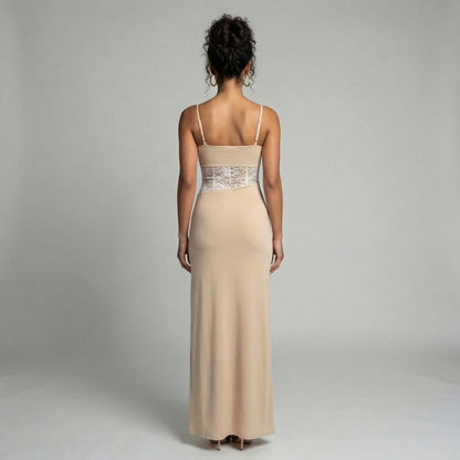 Élise | Women’s Lace Bodice Maxi Dress with Tie Straps