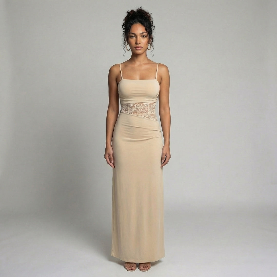 Élise | Women’s Lace Bodice Maxi Dress with Tie Straps